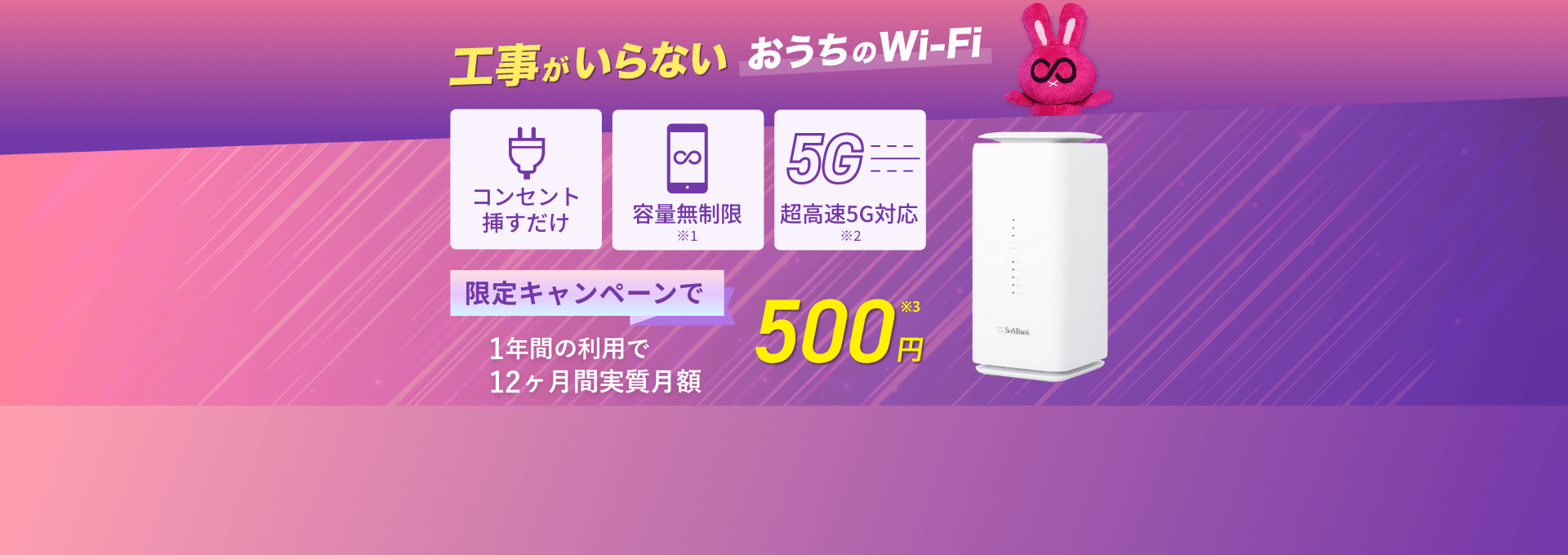 工事がいらない！おうちのWi-Fi　限定キャンペーンで1年間実質月額0円