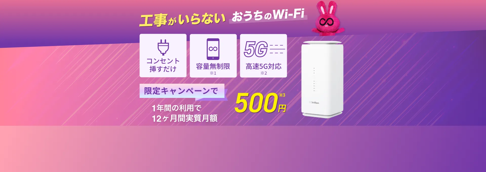 工事がいらない！おうちのWi-Fi　限定キャンペーンで1年間実質月額0円