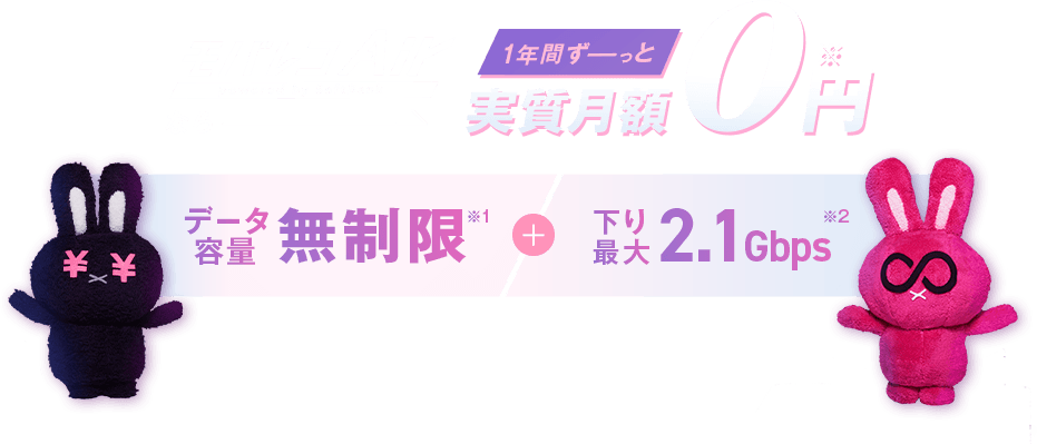 モバレコAirのみ(端末購入の場合) 1年間 実質月額税抜927円(税込)~ データ容量無制限 下り最大2.1Gbps