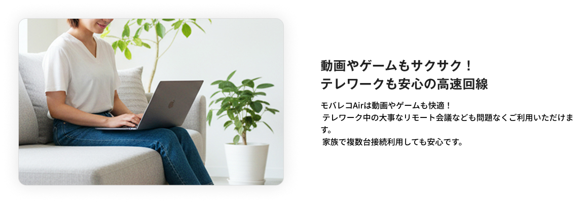 動画やゲームもサクサク！ テレワークも安心の高速回線