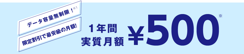 データ容量無制限！1年間実質月額500円