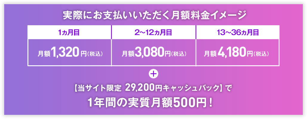 実際にお支払いいただく月額料金イメージ