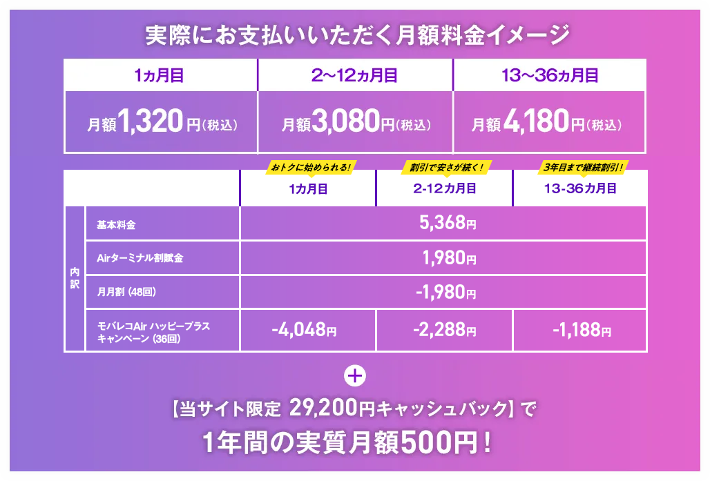 実際にお支払いいただく月額料金イメージ